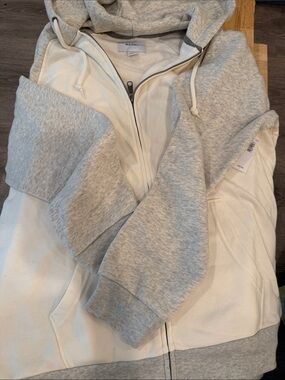 Old Navy Light Gray & Cream Colorblock Zip Hoodie